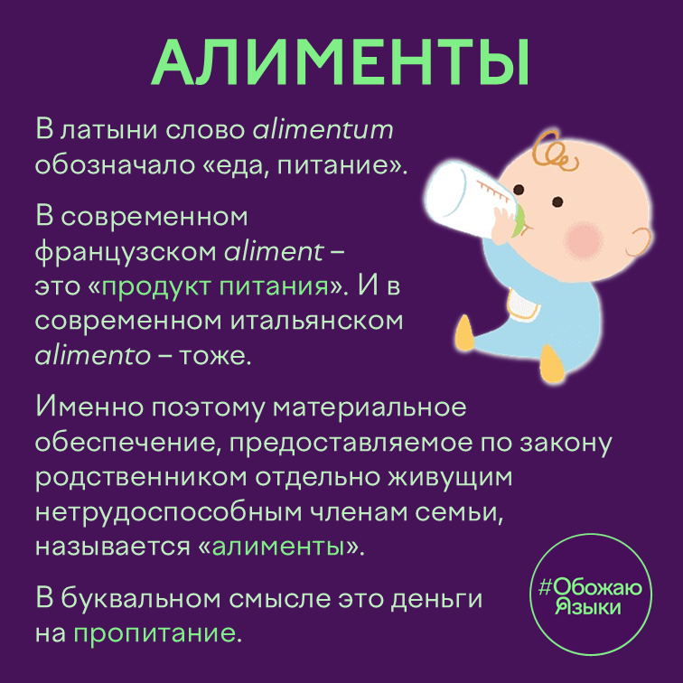 Алименты – происхождение слова от латинского alimentum («еда, питание»)