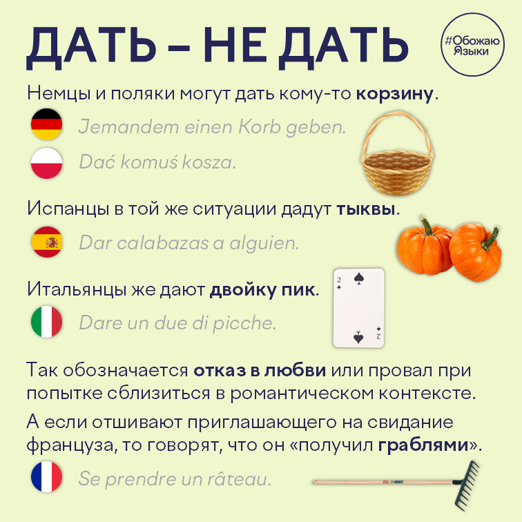 Дать – не дать – идиомы об отказе в любви на испанском, итальянском, немецком, польском и французском