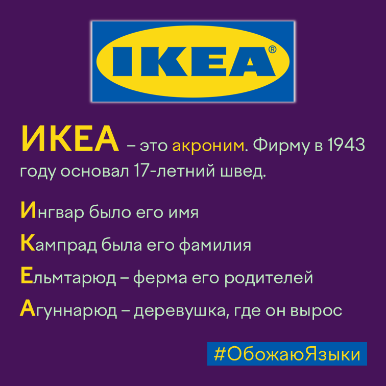 ИКЕА – это акроним.