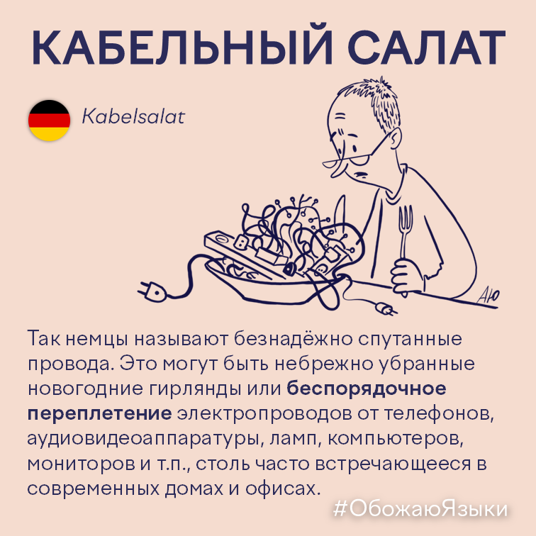 Кабельный салат — немецкое Kabelsalat о безнадёжно спутанных проводах