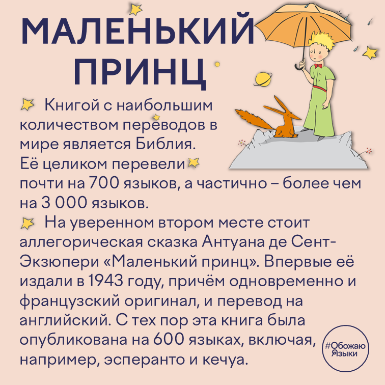 Маленький принц — книга с рекордным числом переводов после Библии