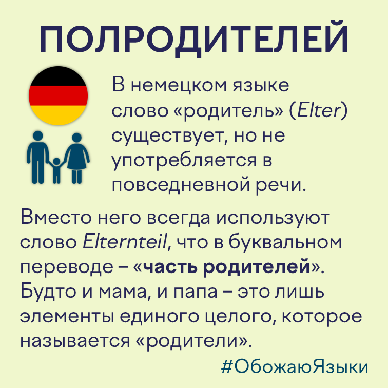 Полродителей – немецкое слово Elternteil буквально означает «часть родителей»