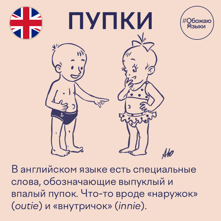 Пупки – английские слова outie и innie для выпуклого и впалого пупка