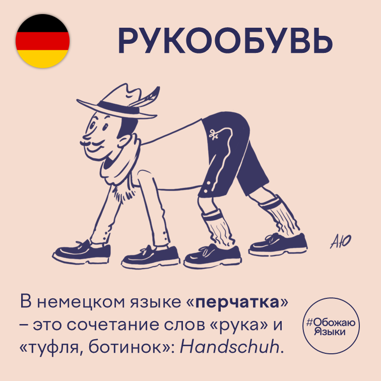 Рукообувь — немецкое слово Handschuh (перчатка) буквально означает «обувь для руки»