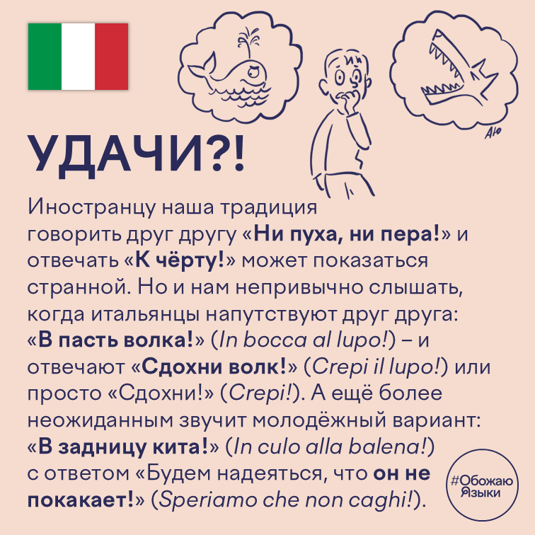 Удачи — итальянские пожелания удачи В пасть волка и В задницу кита