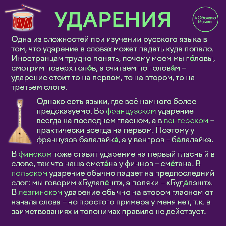 Ударения – правила постановки ударения в разных языках мира
