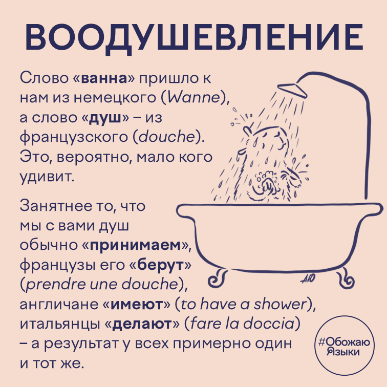 Воодушевление — этимология слов «ванна» и «душ» и как в разных языках говорят «принимать душ»